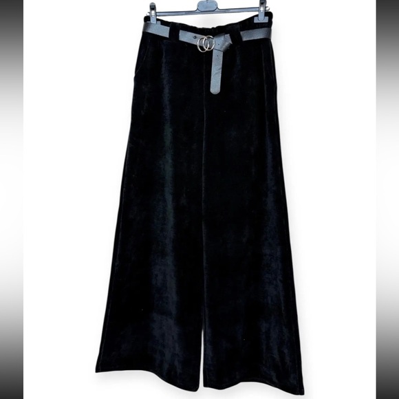 MADE IN ITALY Elegant Black Wide-Leg Pants - Picture 1 of 2